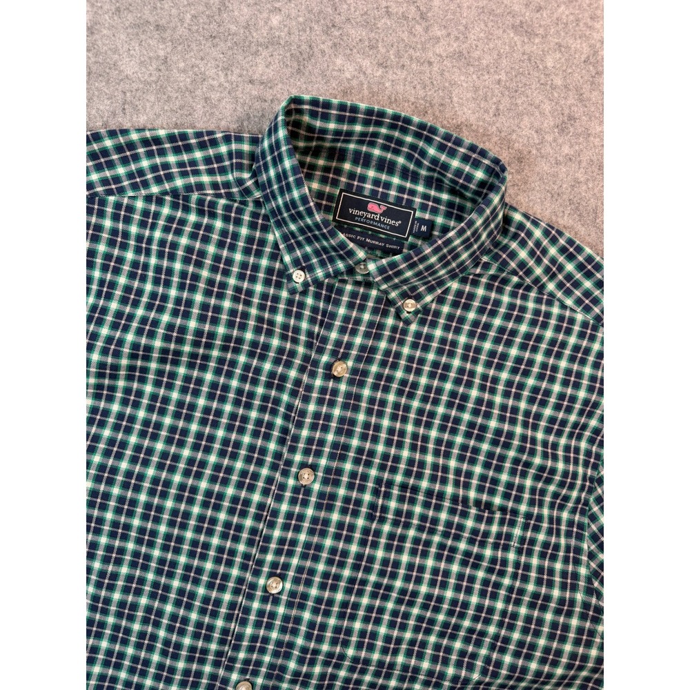 Vineyard Vines Performance Classic Fit Murray Shirt Mens Medium Green Blue Plaid